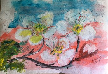 Aprikosenblüten, Acryl auf Papier 35 x 20 cm (verkauft)
