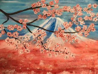 Frühling in Japan. Acryl auf Leinwand, 80x60cm.